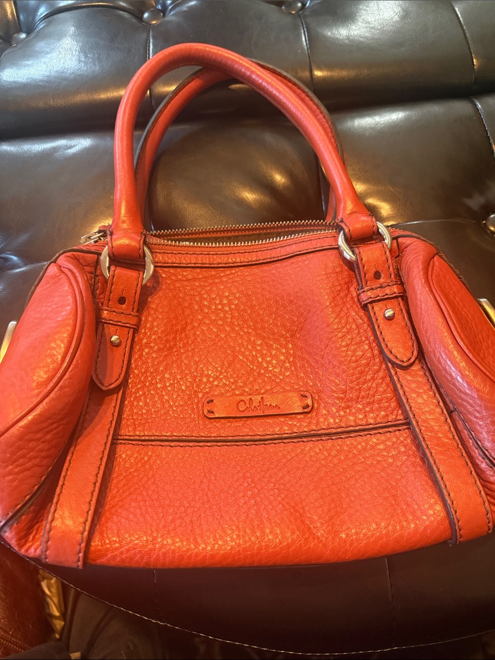 Cole Haan Orange Pebbled Leather Top-Handle Bag